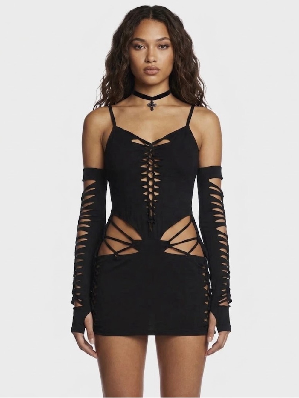 Current Mood Black Cutout Lace-Up Bodycon Dress